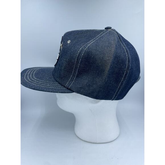 Vtg USA MADE Denim Cotton Gin Texas Patch Trucker Hat Snapback CROWELL CAP READ - Picture 8 of 12